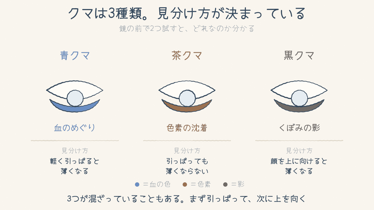 青クマ・茶クマ・黒クマの3種類と、それぞれの見分け方を並べた図